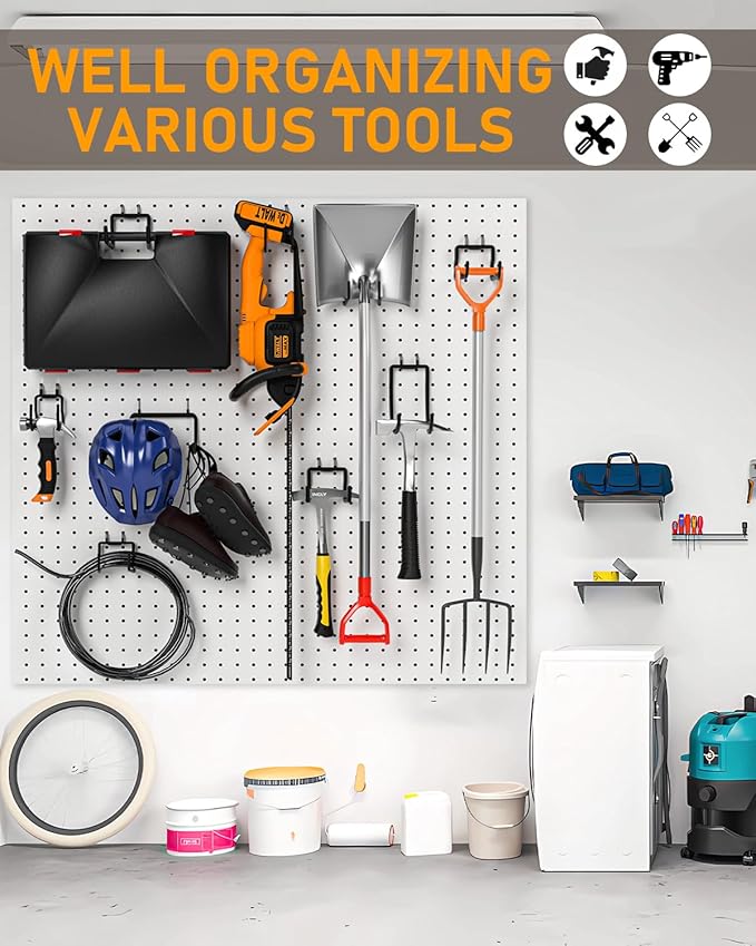 INCLY 36 Pack Heavy Duty Pegboard Hooks, 1/4" Pegboard Drill Holder Tool Utility Hooks, Peg Board Tool Hangers Accessories for Hanging Power Tools, Drill, Hammer, Workbench, Garage