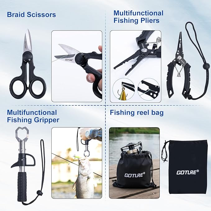 Goture Fishing Rod and Reel Combo - Carbon Fiber Telescopic Fishing Pole - Spinning Reel 9+1 Shielded Bearings Stainless Steel BB - A