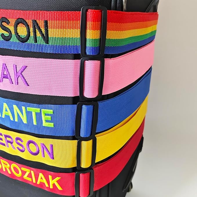 5PC Custom Embroidery Luggage Strap with Your Text/Name,Personalized Luggage Straps with Lock for Suitcases,Adjustable Suitcase Strap Belt Tag for Secure Travel