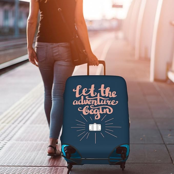 Let The Adventure Begin Luggage Cover Washable Suitcase Protector, Luggage Tag Travel Birthday Gifts For Men Women (S 18-21 Inch Luggage)