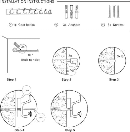 SKOLOO 43-Inch White Wood Coat Rack Wall Mount with 8 Triple Hooks - Ideal for Family Entrances, Classrooms, and Pet Supplies Storage - Perfect Coat Hooks for Wall, Pack of 2