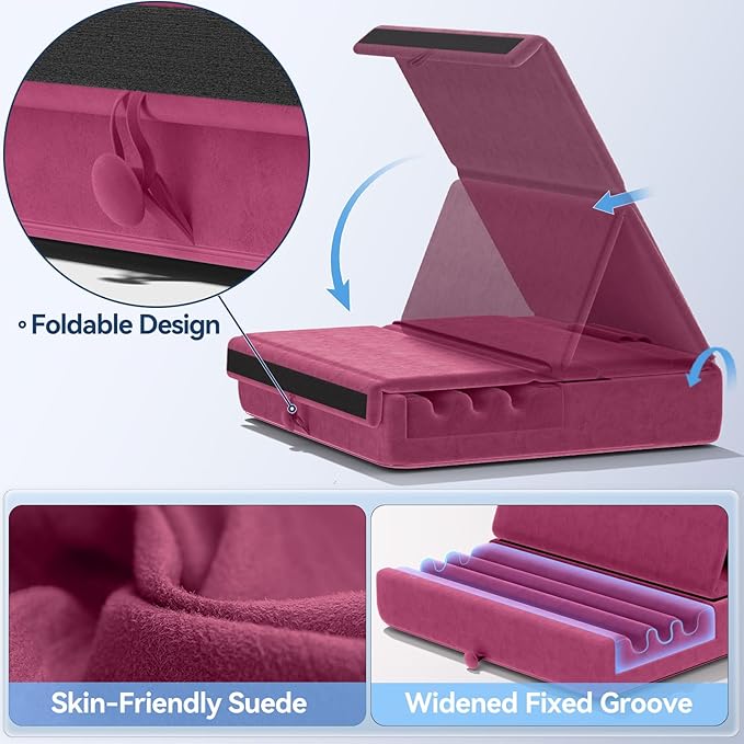 KDD Tablet Pillow Holder, Foldable iPad Stand for Lap, Bed and Desk -Tablet Soft Pad Dock with Pocket & Stylus Mount Compatible with iPad Pro 12.9, 10.5, 9.7 Air Mini 6 5 4 3, Galaxy Tab, E-Reader