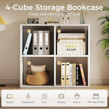 COMHOMA 4 Wood Cube Storage Organizer with Open Back and Removable Back Panels, 11In White Cube Storage Bookshelf, Cubicle Shelf Bookcase for Home Office Bedroom Living Room, Vertical or Horizontal