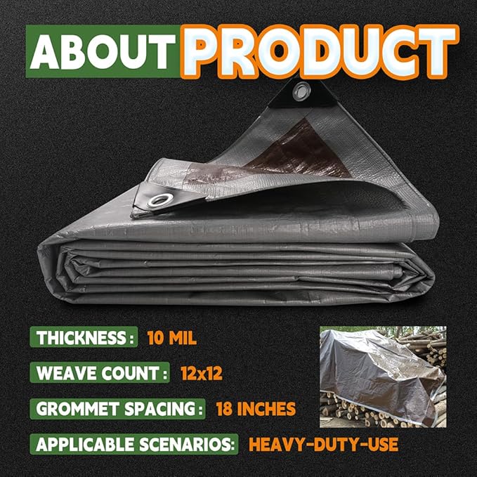 Tarps Heavy Duty Waterproof 5x7 Feet (2 Pack), 10Mil Multipurpose Small Tarp Cover with Metal Grommets and Reinforced Edges, Silver/Brown Tarp by RAINDEWAY