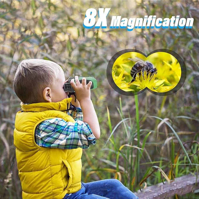Easter Gifts for 3-12 Years Old Boys, VNVDFLM Compact 8x21 Shock Proof Green Binoculars for Bird Watching Kids Telescope for Teens Toys for 5-10 Years Old Girls (Green)