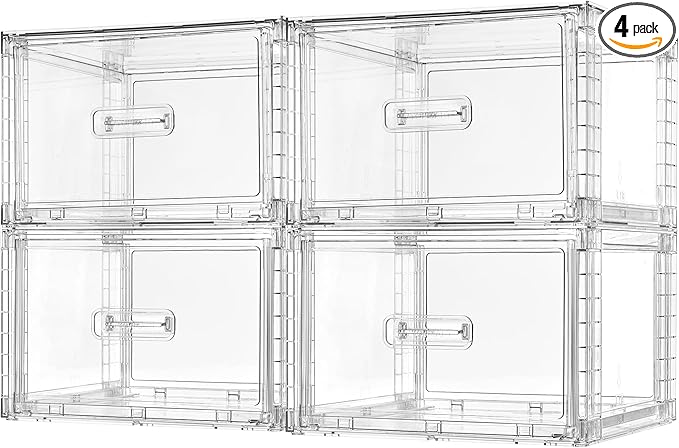 Vtopmart 4 Pack 18QT Clear Stackable Storage Drawers,Easily Assemble Closet Organizers,Plastic Storage Bins for Bathroom,Cabinet,Kitchen Pantry,Under Sink Organization(Medium)