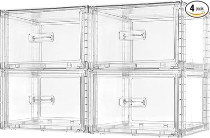 Vtopmart 4 Pack 18QT Clear Stackable Storage Drawers,Easily Assemble Closet Organizers,Plastic Storage Bins for Bathroom,Cabinet,Kitchen Pantry,Under Sink Organization(Medium)