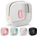 YOOLIFE Initial Make Up Bag Travel Toiletry Bag, Clear Makeup Bag Preppy Cosmetic Bags Organizer Travel Essentials Gifts for Women Teen Girlfriend Teacher Mom Birthday Mothers Day Gifts White O