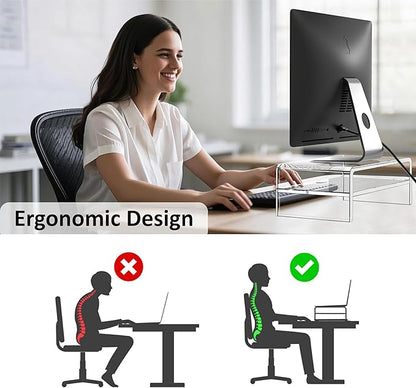 Clear Acrylic Monitor Stand Riser 2 Tier, 5.12 Inches High Clear Computer Desk Organizer Shelf for Multi Media PC Storage Laptop