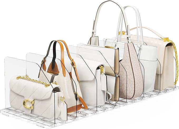 Bag & Purse Organizer for Closet, 2 Sets Adjustable Clear Handbag Storage Shelf, Plastic Clutch Dividers for Closet Organizers and Storage-Keep Purses upright (2 Sets)