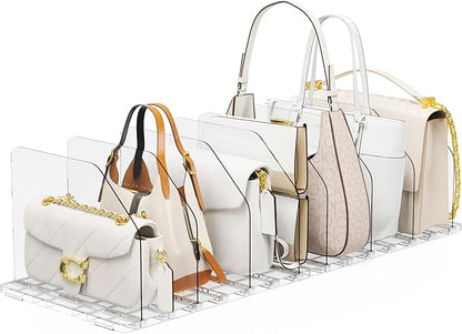 Bag & Purse Organizer for Closet, 2 Sets Adjustable Clear Handbag Storage Shelf, Plastic Clutch Dividers for Closet Organizers and Storage-Keep Purses upright (2 Sets)