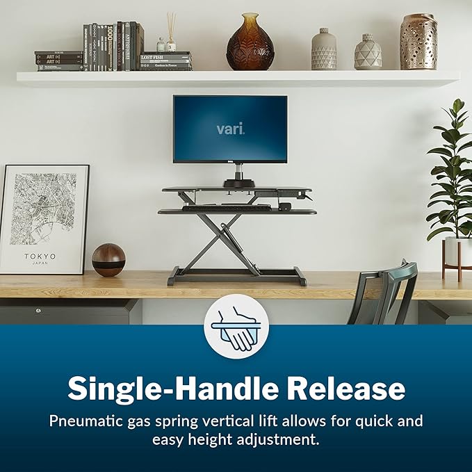 Vari VariDesk Essential Vertical Lift 30 Inch Standing Desk Converter - Compact Home Office Workstation for Laptop or Monitor + Keyboard Tray - Delivers Fully Assembled (Black)