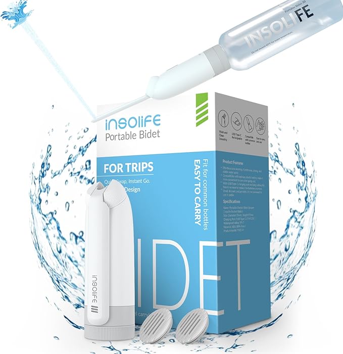 insolife Portable Bidet | High Pressure | Travel Bidets with 2 Different Nozzle | Rechargeable Electric Portable Bidet for Men & Women | Portable Bidets for Travel