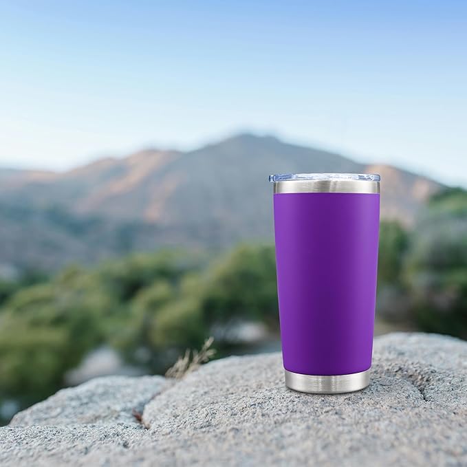 20oz Tumbler Bulk Stainless Steel Tumblers with Lid Vacuum Insulated Double Wall Travel Coffee Mug Powder Coated Tumbler Cup for Hot and Cold Drinks(Purple, 12 pack)