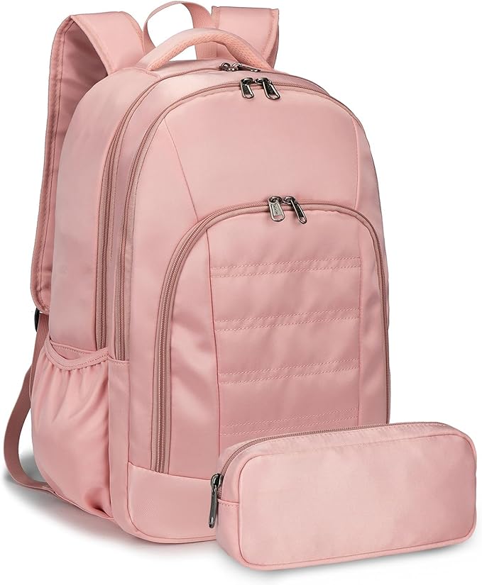 Della Gao College Laptop Backpack with Pencil Case, Pink Travel Backpack for Women, Waterproof Computer Back Pack for Travel, Business, Work, College (Pink, 15.6 Inch)