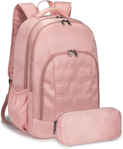 Della Gao College Laptop Backpack with Pencil Case, Pink Travel Backpack for Women, Waterproof Computer Back Pack for Travel, Business, Work, College (Pink, 15.6 Inch)