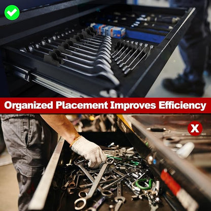 Makerfire 40PCS Magnetic Wrench Organizer for Tool Box Drawer Organization and Storage, Modular Wrench Holder/Rack Set with Metric & SAE Labels (Black)