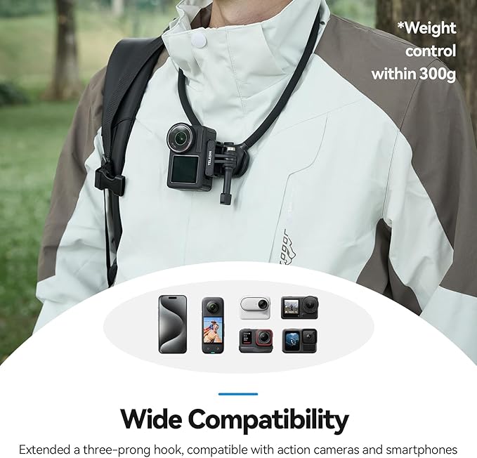 TELESIN Neck Mount SE 2.0 with Air Cushion, Adjustable Chest Strap and Neck Mount for Hands-Free POV Vlogging for GoPro Hero 13/12/11/10/9, Insta 360 X5/X4/X3/Ace Pro 2, DJI Osmo 360 Action 3/4/5 Pro