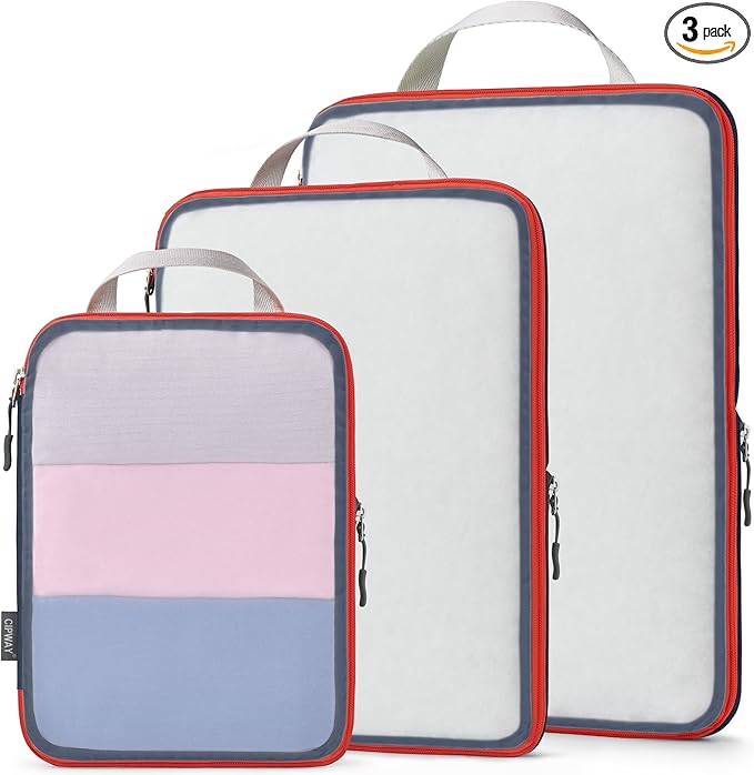 Cipway Mesh Compression Packing Cubes, Ultralight See Through Luggage Organizer Bags, Travel Essentials for Carry on Suitcase（3 Pcs,Blue）