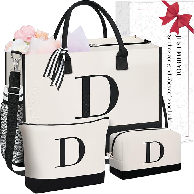 BAGAIL Initial Tote Bag, Personalized Birthday Gifts for Women, Teacher, Friends, Mom, Wedding, Monogrammed Beach Bag