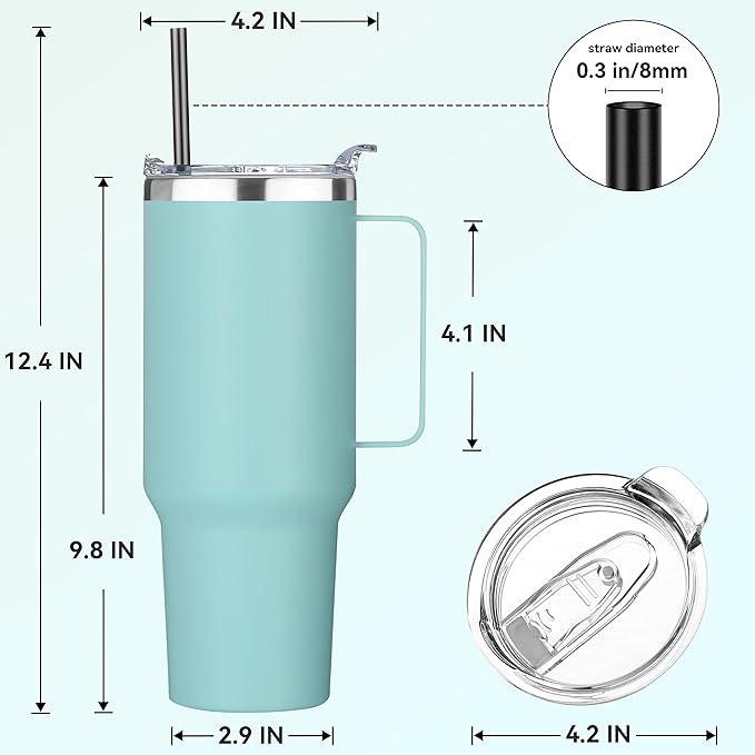 HASLE OUTFITTERS 40 oz Stainless Steel Tumbler with Handle, Vacuum Insulated Tumblers Bulk, Reusable Double Wall Travel Coffee Mug, Durable Powder Coated Water Bottles(Mint Green, 4)