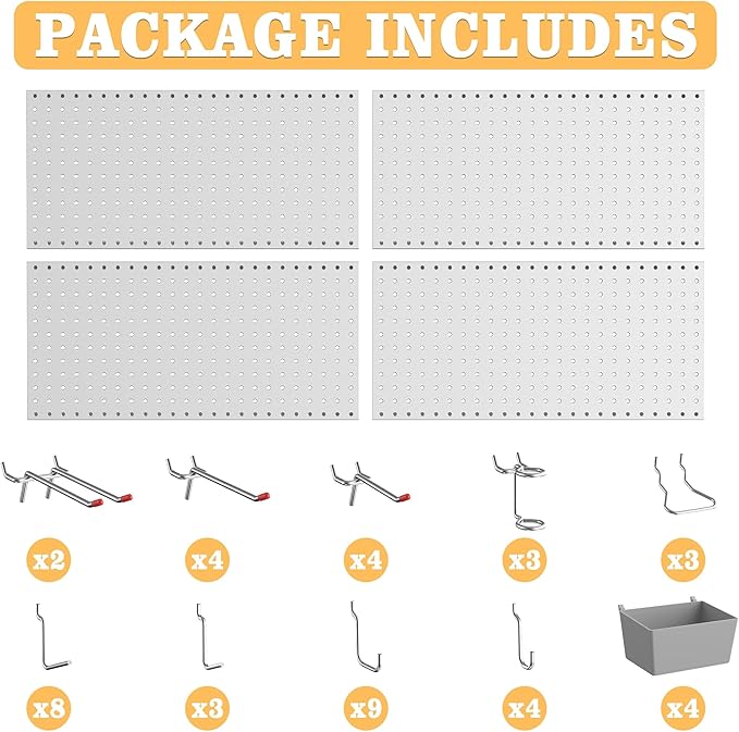 Pegboard Smith 48PCS Metal Pegboard Kit – 12"x24" Tool Storage Wall Organizer Pegboard with Hooks and Bins for Garage, Workshop, Kitchen, Office, and Craft Room (Gray)
