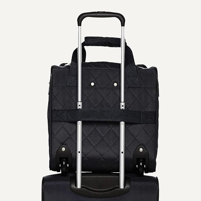 Amazon Basics Underseat Carry On Luggage with Wheels - 14" Rolling Travel Bag, Black Quilted