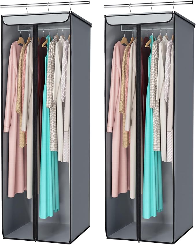 Univivi Garment Bags for Hanging Clothes, Large Clothes Storage Bags Closet Organizer with Clear Window, Premium Hanging Garment Storage Bag for Suits, Coats, Dresses, 54", 2-Pack