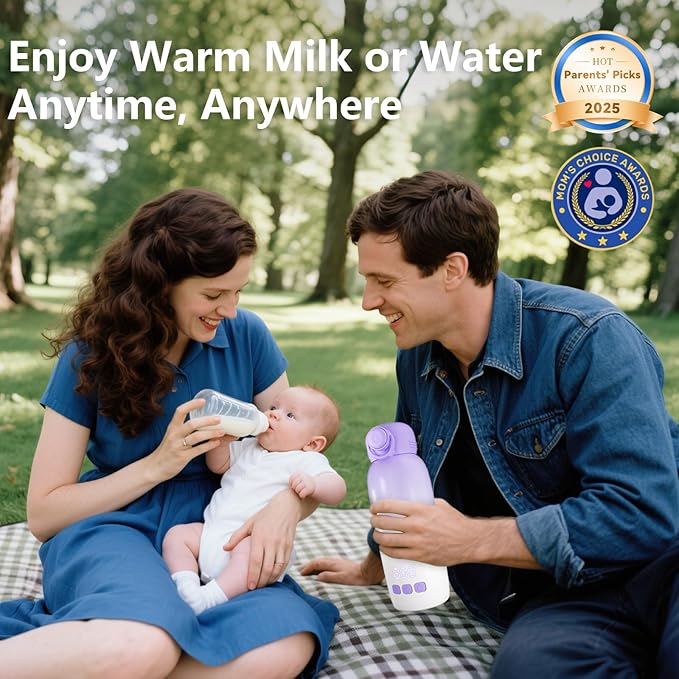 Portable Bottle Warmer for Travel, Large 12oz Capacity with Dual Heating Modes for Breast Milk & Water, Smart Temperature Control, Baby Bottle Warmer for Travel, Gifts for New Mom, Purple