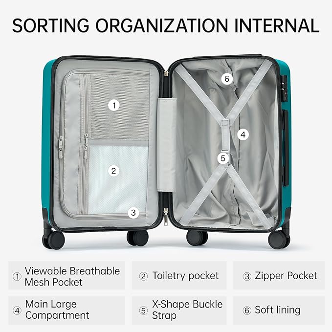 MILADA Luggage Sets With Spinner Wheels, Hard Shell Suitcases TSA Approved Travel Luggage, 3 Piece Luggage Set 20 Inch Carry On Luggage Medium Suitcase 28 Inch Large Suitcases,Caribbean Blue