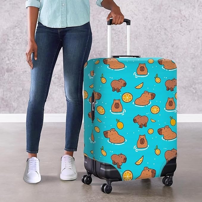 Capybara Suitcase Cover Elastic Luggage Covers for Suitcase Fit 22-25 Inch, Zip Closure Baggage Case Anti-Scratch Luggage Covers Protector Cute Cartoon Animal Baggage Cover