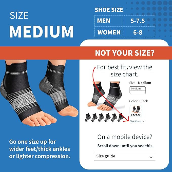 Plantar Fasciitis Sock (6 Pairs) for Men and Women, Compression Foot Sleeves with Arch and Ankle Support (Black, Medium)