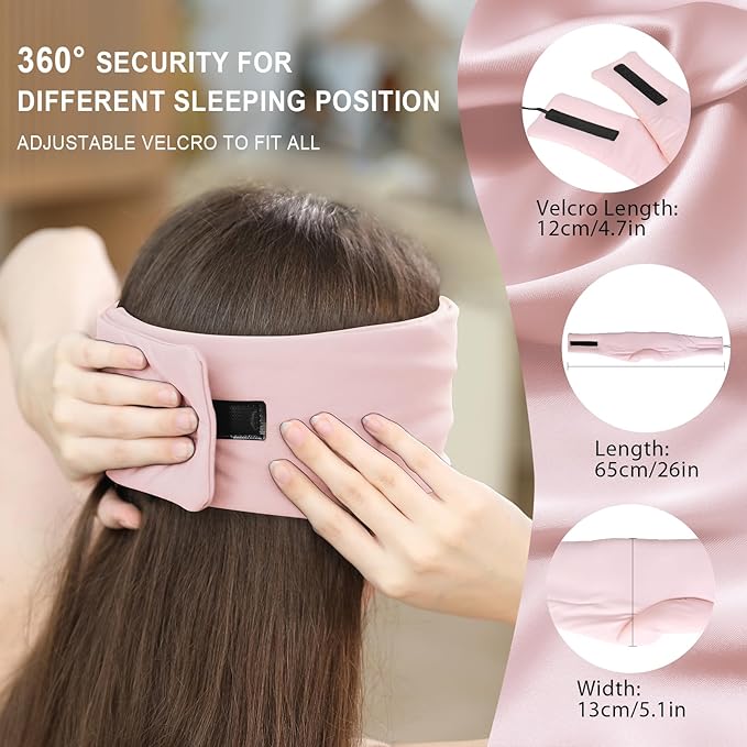 LC-dolida Sleep Mask with Bluetooth Headphones, Ice Silk Sleep Headphones with Bluetooth 5.4, Total Blackout Eye Mask for Sleeping, Soft Sleep Mask for Women Men, All Night Sleep, Travel(Pink)