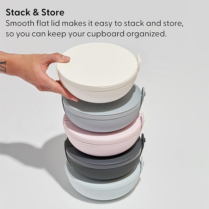 W&P Porter Ceramic Bowl Lunch Container w/ Protective Non-slip Exterior, Charcoal 1 Liter | Lid & Snap-tight Silicone Strap | Food Storage, Bento Box, Meal Prep | BPA-Free Ceramic