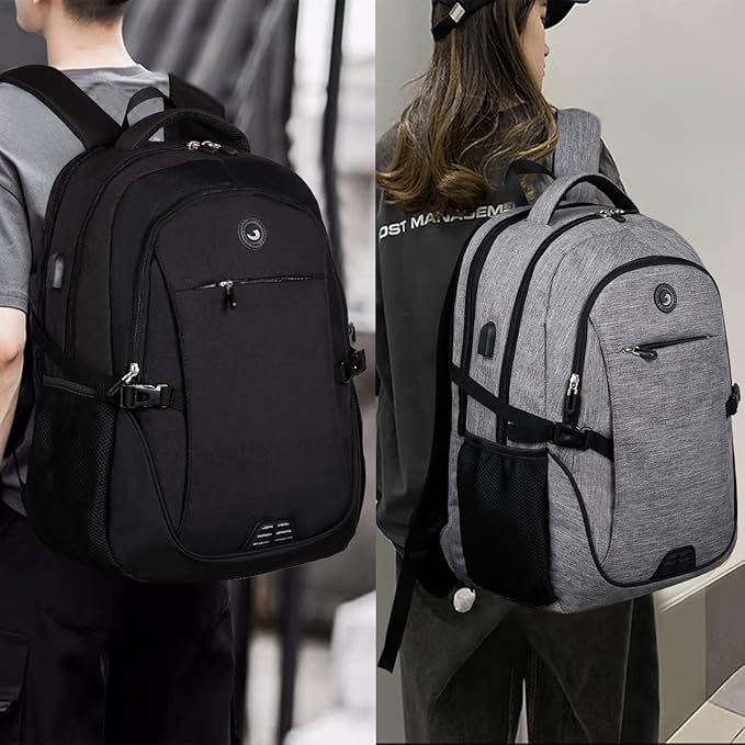 SHRRADOO Anti Theft Laptop Backpack Travel Backpacks with usb Charging Port for Women Men High School College Backpack Computer Bag Fits 17 Inch Laptop,Grey