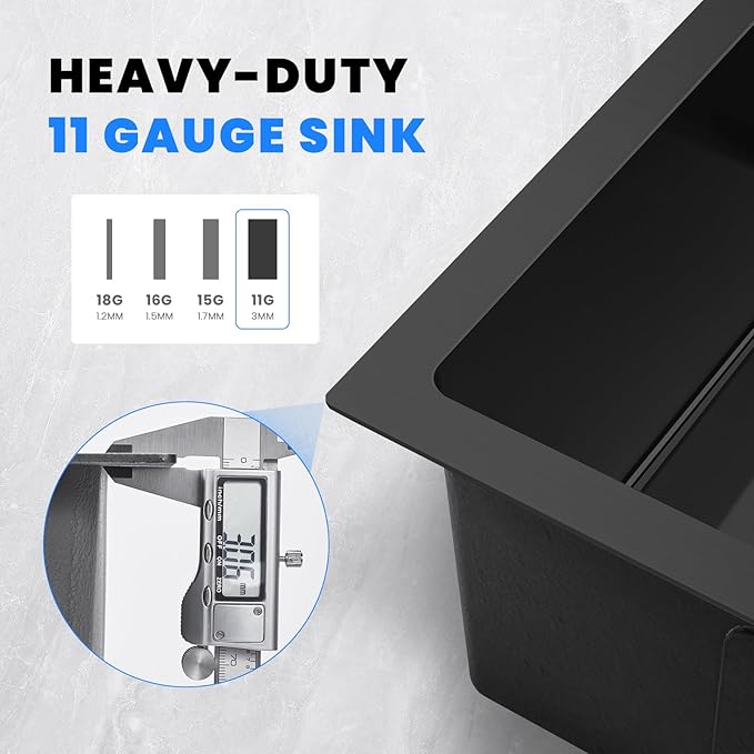 POPFLY Kitchen Sink, 28×20 Inch Drop In 18 Gauge Handmade SUS 304 Top mount Stainless Steel 9 Inch Deep Single Bowl Kitchen Sinks, Black