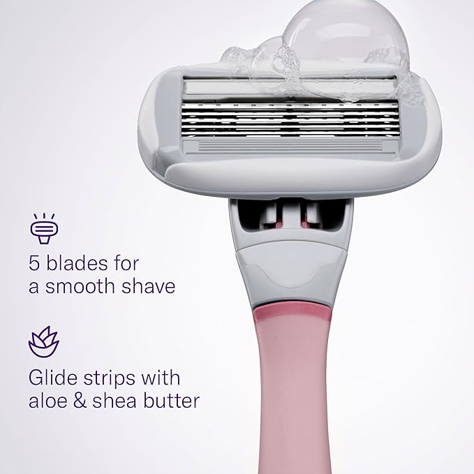 Flamingo Shaving Razor Set for Women - Razor Handle, 2 Razor Blade Refills, Foaming Shave Gel, and Shower Holder - Rose