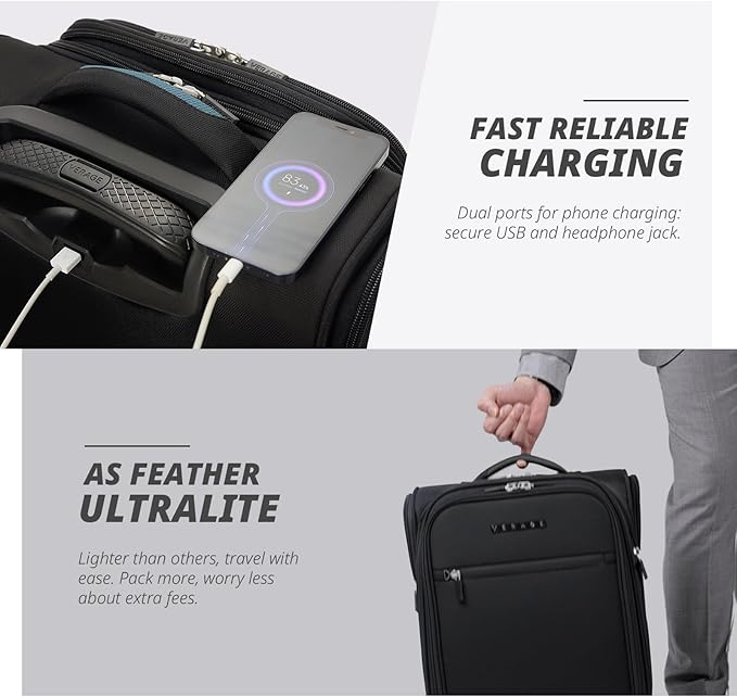 Verage Under Seat Luggage with Wheels, Softside Small Suitcase Spinner Carry On Luggage Bags for Airlines Airplanes Short Trip Men Women (Black, 14-Inch Underseat)