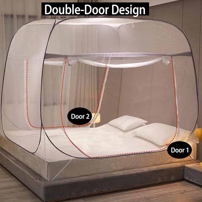 CMINGJ Mosquito Net for Bed, Portable pop up Mosquito Netting with Bottom, Free Installation-Suitable for Bedroom, Camping, Folding Portable Design for Baby Adults (Gray) L79 x W71 x H61