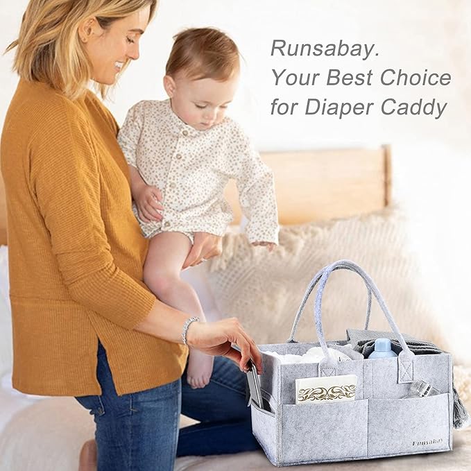 Baby Diaper Caddy Organizer, Portable Baby Essentials Storage Basket Bin for Changing Table,Car Shower Basket for Newborn Boy and Girl, Best Shower Gift for New Mom