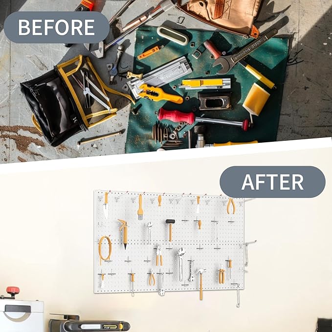 Pegboard Wall Organizer 4 PCS 24" x 12" Silvery Peg Board Metal Pegboard Panels for Garage Tool Storage