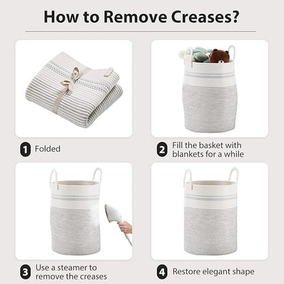 Fiona's magic 58L Woven Rope Laundry Hamper, Tall Boho Laundry Basket Storage, Large Baby Nursery Hamper for Blankets, Toys and Clothes Hamper for Bedroom and Living Room Organizing, Jute, White