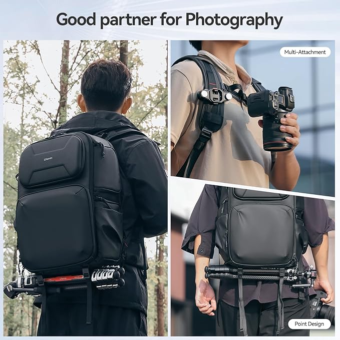 ULANZI BP10 Hardshell Camera Backpack 35L for DSLR Professional Photography Video Accessories Travel Tripod Strorage Large Splash-proof Hardshell Bag for Sony Canon Women Men w Tripod&Laptop Holder
