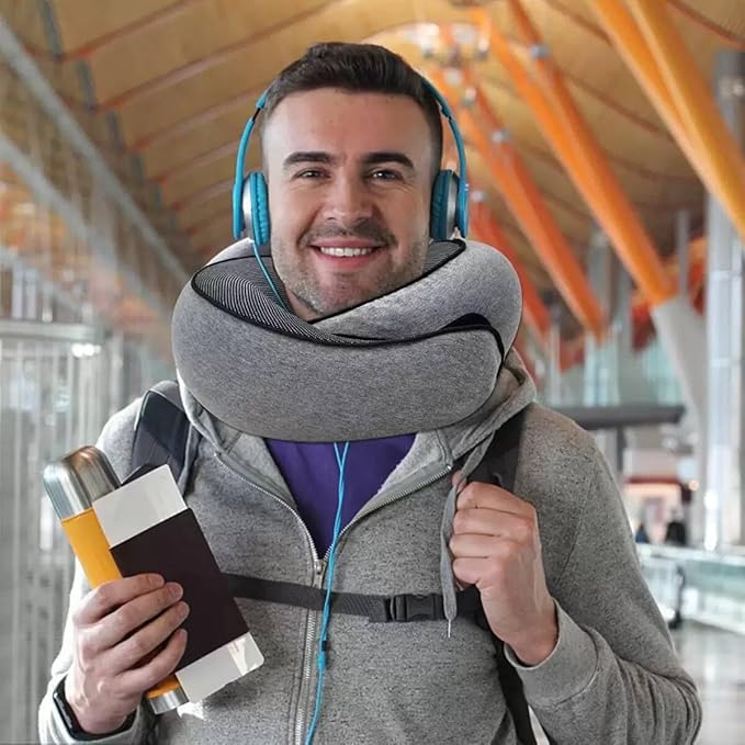 Travel Pillow, Travel Neck Pillow, 360 Degree Comfort and Breathability, Airplane Travel Neck Pillow, Stowable U-Shaped Pillow (Grey)