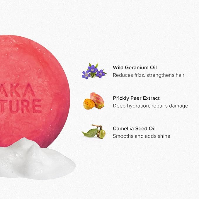 Maka Nature Low-Carbon Shampoo Bar | Korean K-Beauty Haircare with Natural Ingredients for Scalp & Hair Types | Vegan, Eco-Friendly, pH balanced, 3.35oz (Geranium)