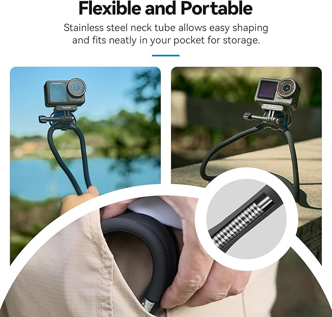 TELESIN Neck Mount SE 2.0 with Air Cushion, Adjustable Chest Strap and Neck Mount for Hands-Free POV Vlogging for GoPro Hero 13/12/11/10/9, Insta 360 X5/X4/X3/Ace Pro 2, DJI Osmo 360 Action 3/4/5 Pro