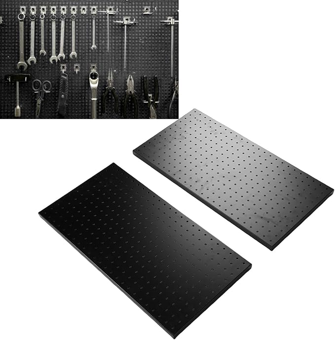 Hilitand Metal Pegboard Panels 2 Pack Heavy Duty Wall Mounted Tool Organizer Pegboard Tool Wall Organizer Peg Board for Garage Home Craft Room Kitchen with 288 Holes Powder Coated Steel