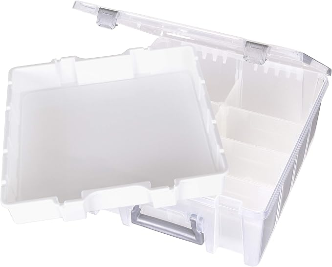 Best Kept Super Satchel Double Deep with Lift-Out Tray and Removable Dividers, Stackable Home Storage Organization Container, Clear with Sliver Latches and Handle