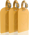 FESAS 3 Pack A-Z Alphabet Luggage Tags - Faux Leather Suitcase Tags with Privacy Cover & Replaceable Card - Initial Letter Monogram for Bags (Yellow)