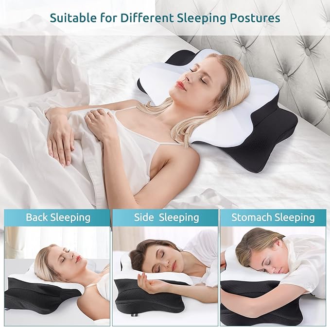 DONAMA Cervical Pillow for Neck Pain Relief,Contour Memory Foam Pillow,Ergonomic Orthopedic Neck Support Pillows for Side,Back and Stomach Sleepers with Breathable Pillowcase-Black
